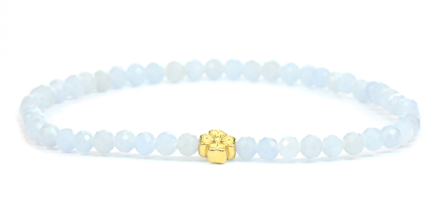 Echtes Blauer Angelit Edelstein Armband 4mm facettiert mit Blüte