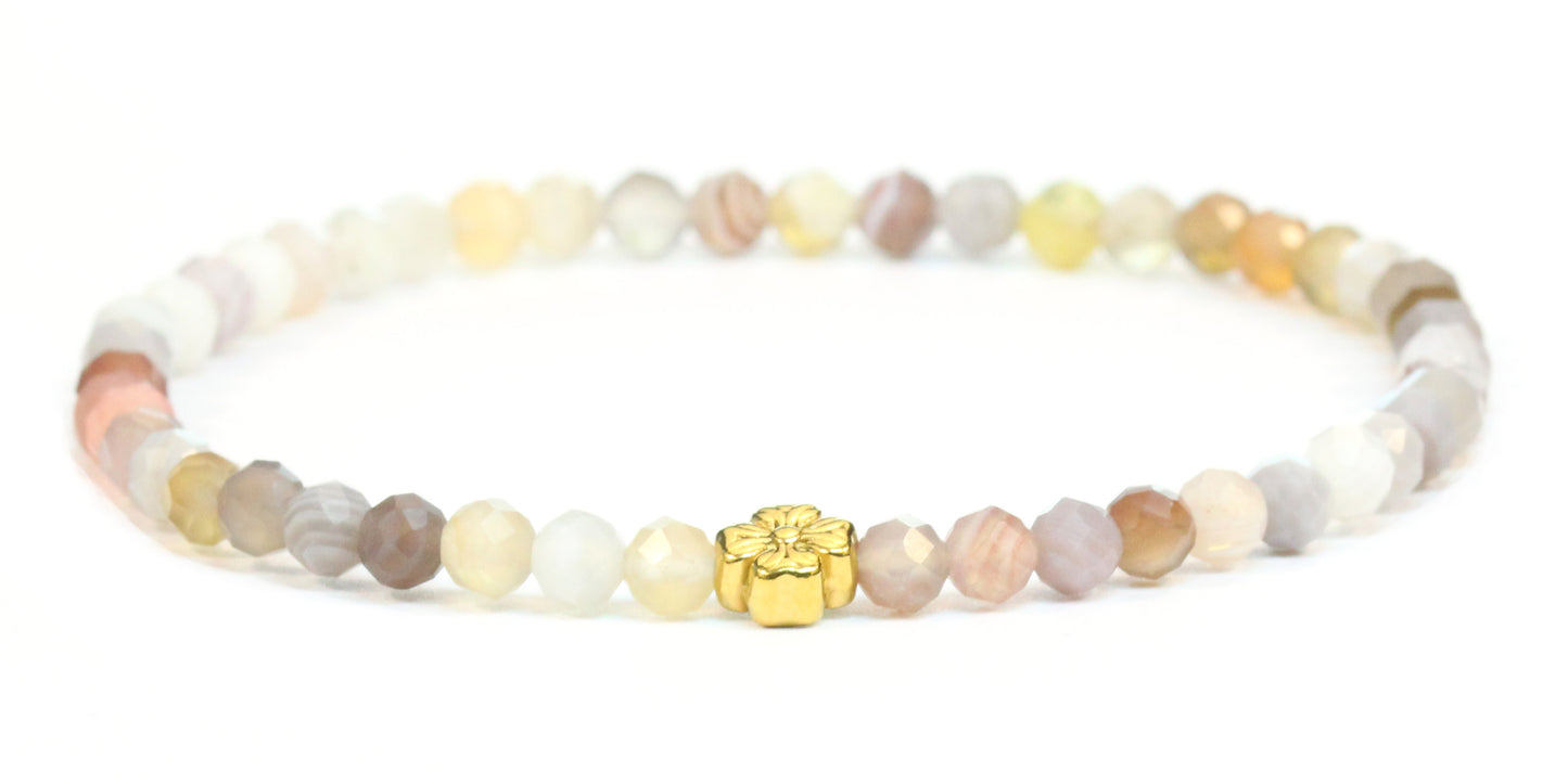 Echtes Botswana Achat Edelstein Armband 4mm facettiert mit Blüte