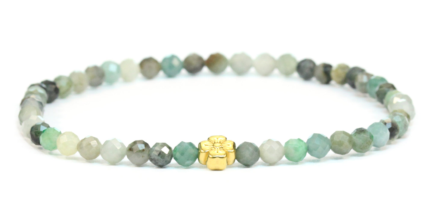 Echtes Smaragd Edelstein Armband 4mm facettiert mit Blüte