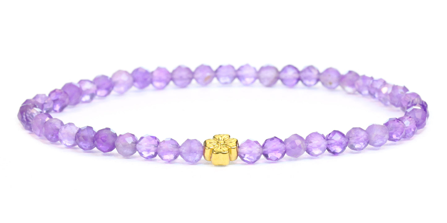 Echtes Amethyst Edelstein Armband 4mm facettiert mit Blüte