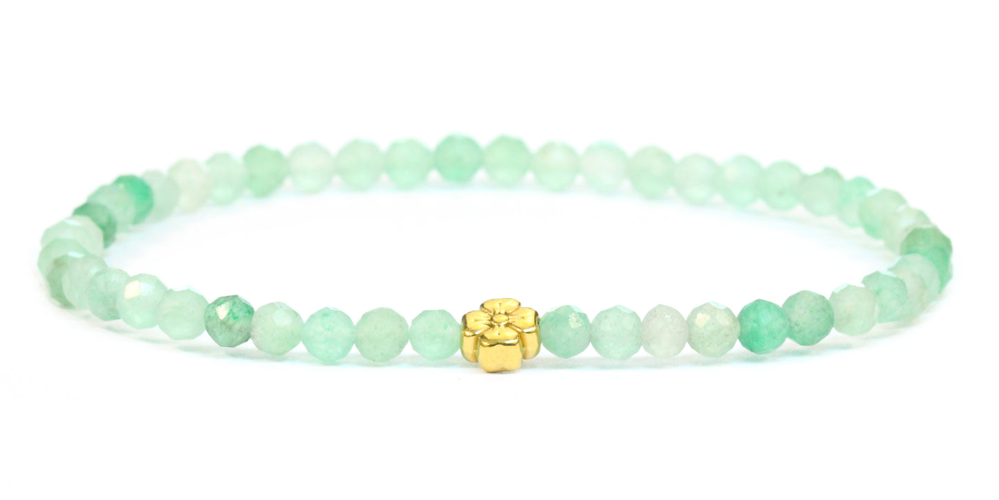Echtes Grüner Aventurin Edelstein Armband 4mm facettiert mit Blüte