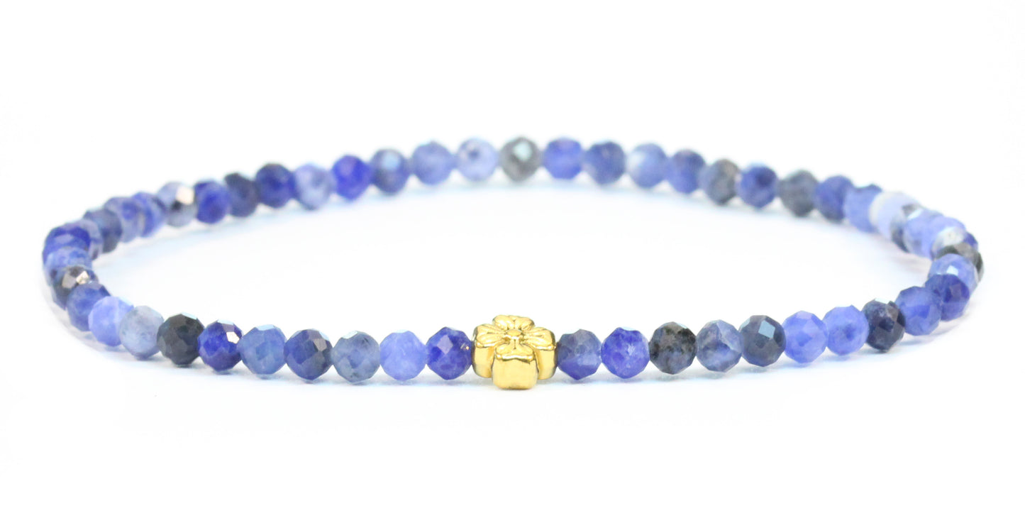Echtes Sodalith Edelstein Armband 4mm facettiert mit Blüte