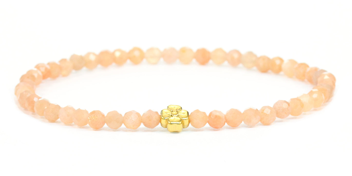 Echtes Sonnenstein Edelstein Armband 4mm facettiert mit Blüte