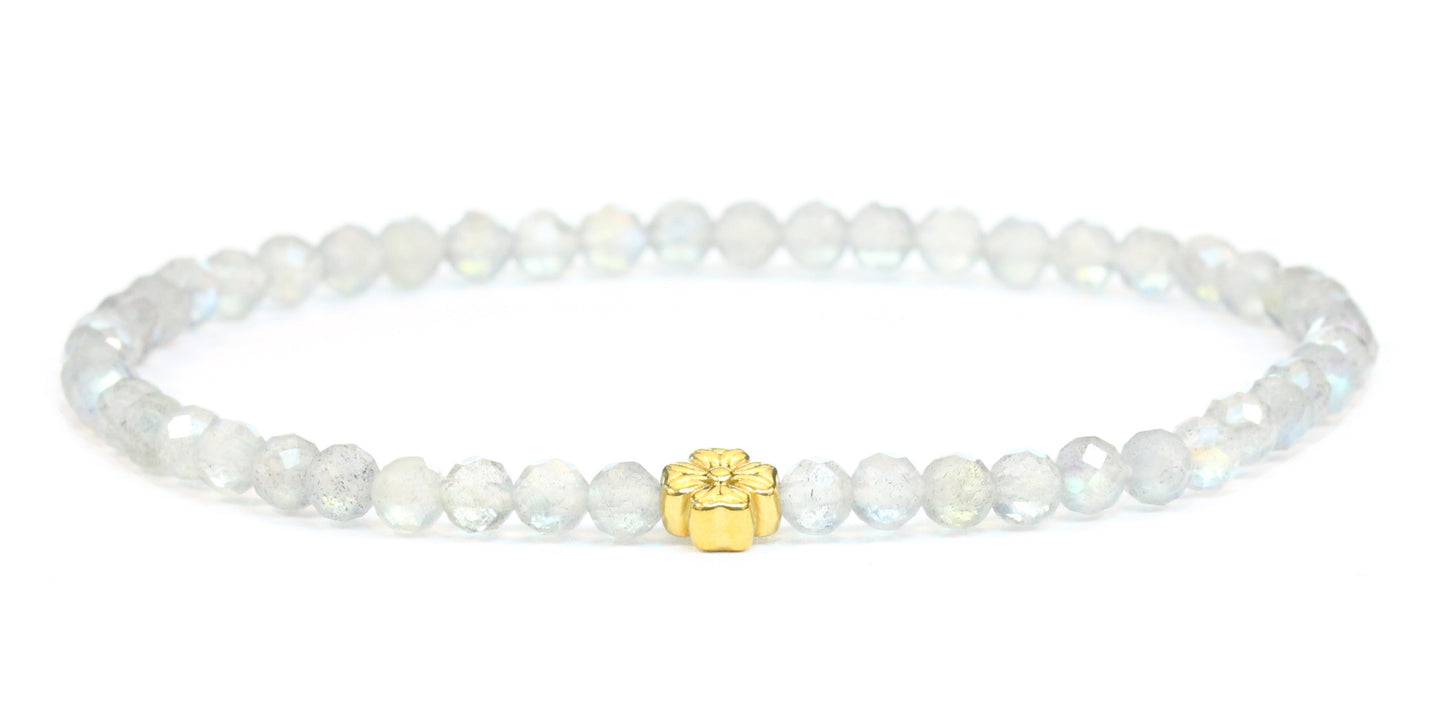 Echtes Labradorit Edelstein Armband 4mm facettiert mit Blüte