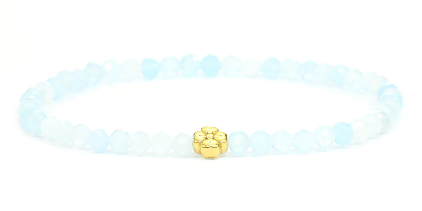 Echtes Aquamarin Edelstein Armband 4mm facettiert mit Blüte
