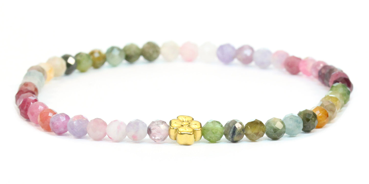 Echtes Regenbogenturmalin Edelstein Armband 4mm facettiert mit Blüte