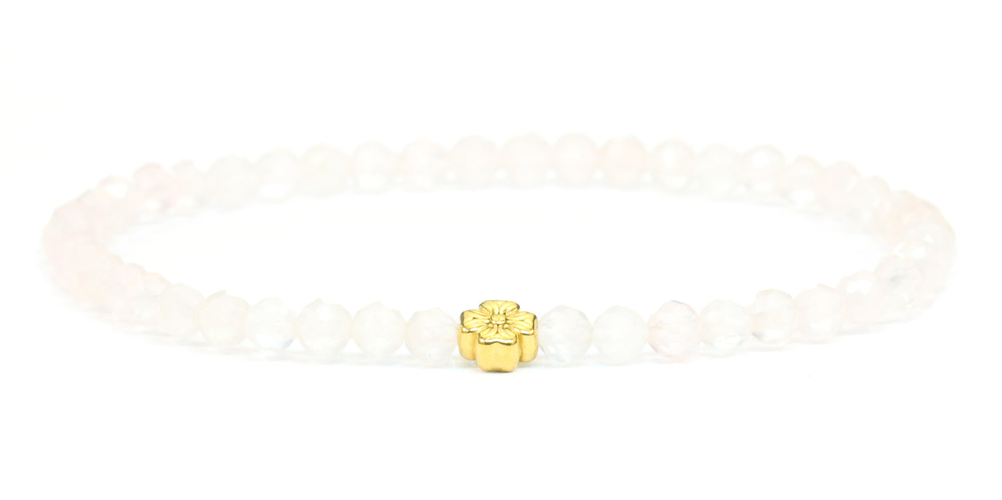 Echtes Rosenquarz Edelstein Armband 4mm facettiert mit Blüte