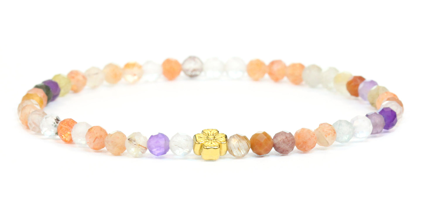 Echtes Super Seven Amethyst Edelstein Armband 4mm facettiert mit Blüte