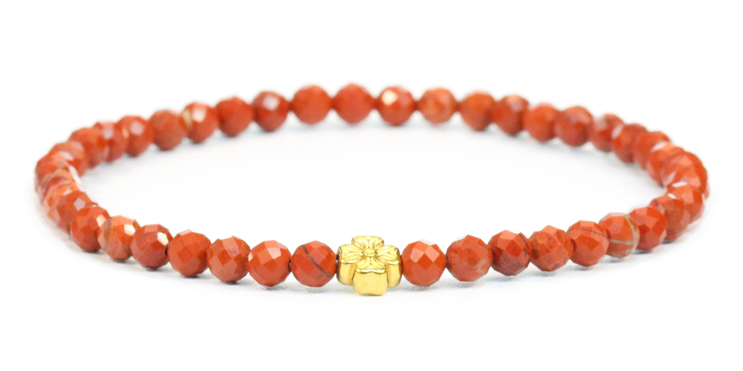 Echtes Roter Jaspis Edelstein Armband 4mm facettiert mit Blüte