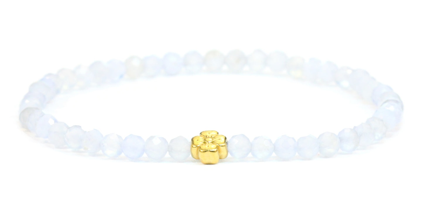 Echtes Blauer Spitzenachat Edelstein Armband 4mm facettiert mit Blüte