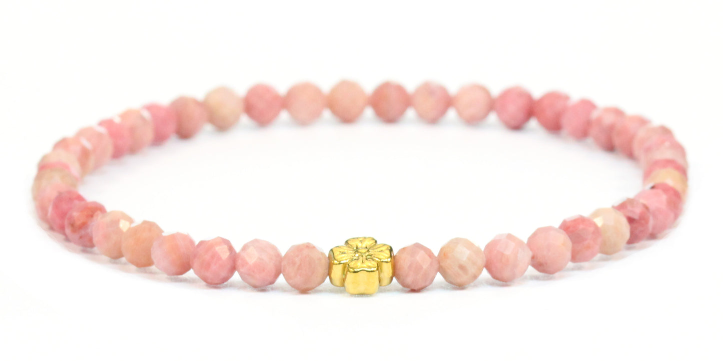 Echtes Rhodonit Edelstein Armband 4mm facettiert mit Blüte