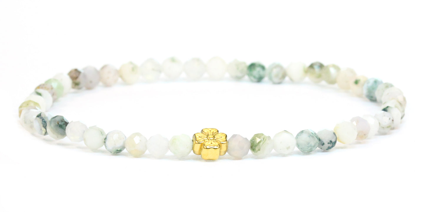 Echtes Baumachat Edelstein Armband 4mm facettiert mit Blüte