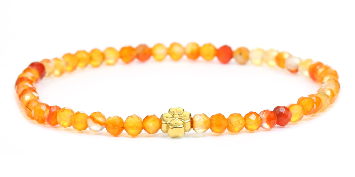 Echtes Karneol Edelstein Armband 4mm facettiert mit Blüte