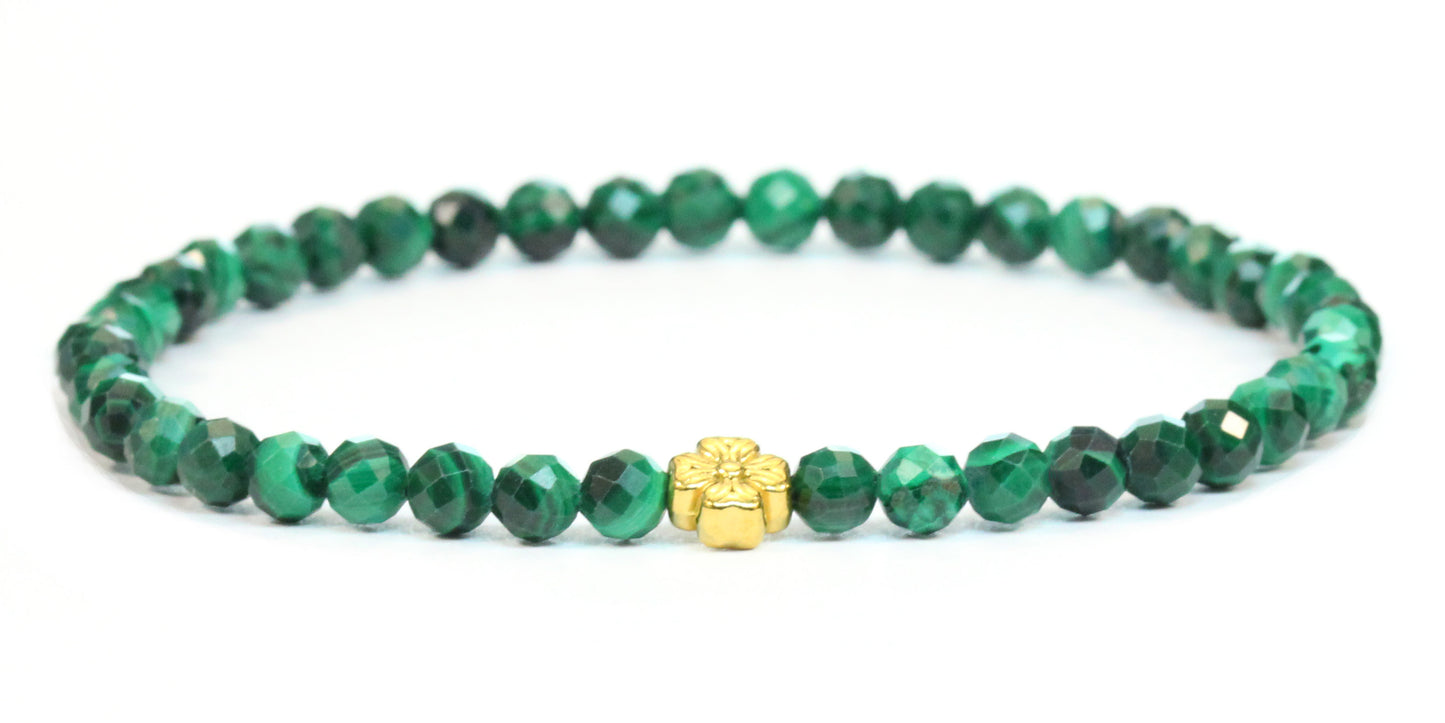 Echtes Malachit Edelstein Armband 4mm facettiert mit Blüte