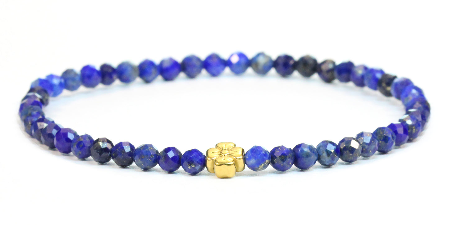 Echtes Lapislazuli Edelstein Armband 4mm facettiert mit Blüte