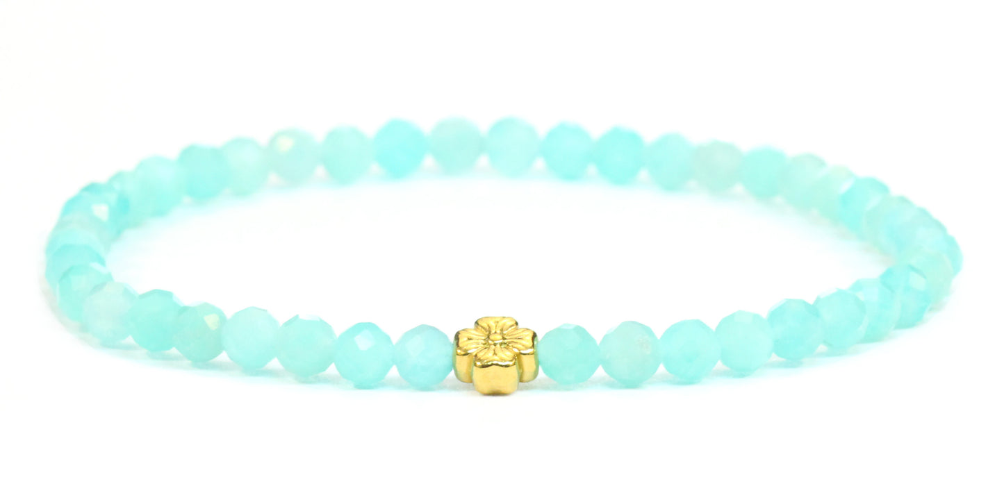 Echtes Amazonit Edelstein Armband 4mm facettiert mit Blüte