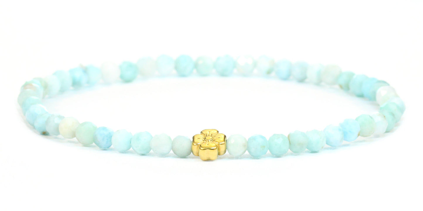 Echtes Larimar Edelstein Armband 4mm facettiert mit Blüte