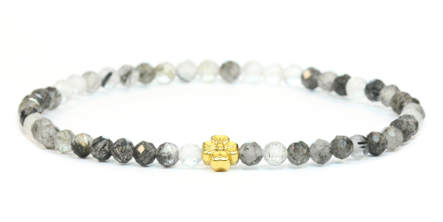 Echtes Turmalinquarz Edelstein Armband 4mm facettiert mit Blüte