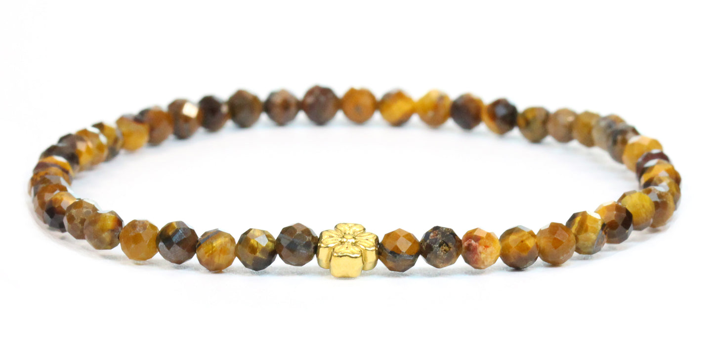 Echtes Tigerauge Edelstein Armband 4mm facettiert mit Blüte