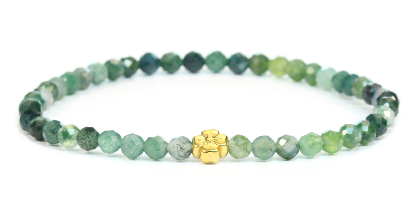 Echtes Moosachat Edelstein Armband 4mm facettiert mit Blüte