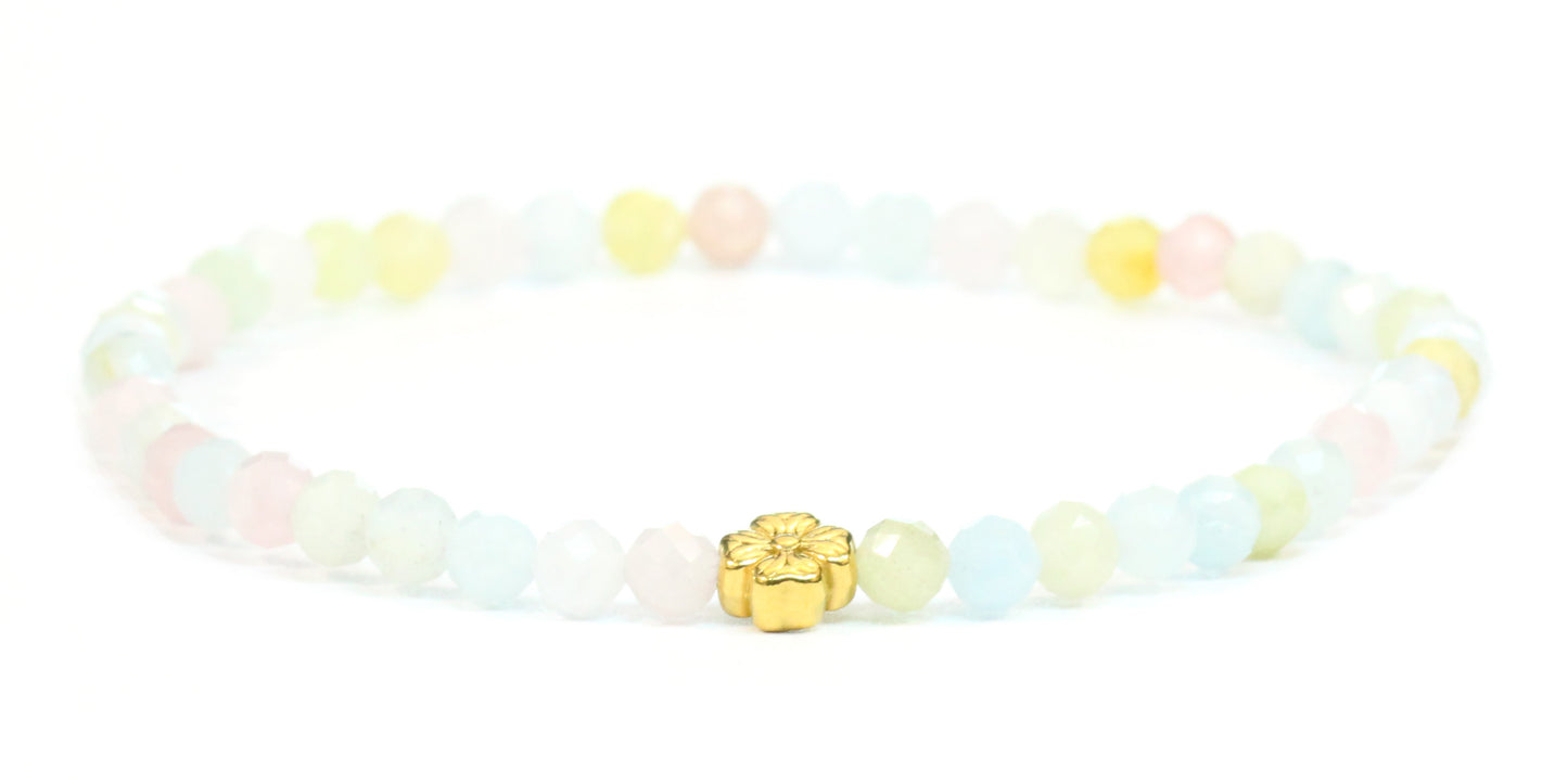 Echtes Morganit Edelstein Armband 4mm facettiert mit Blüte