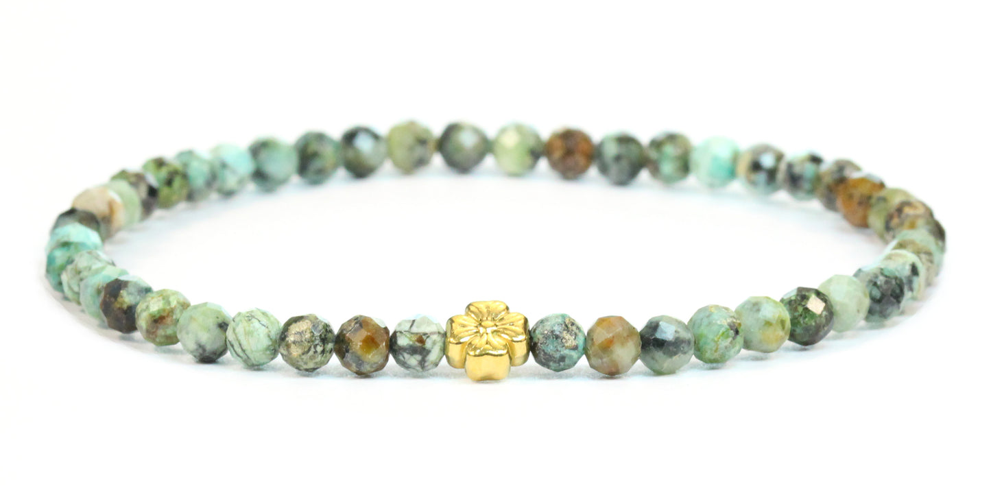 Echtes Afrikanischer Türkis Edelstein Armband 4mm facettiert mit Blüte