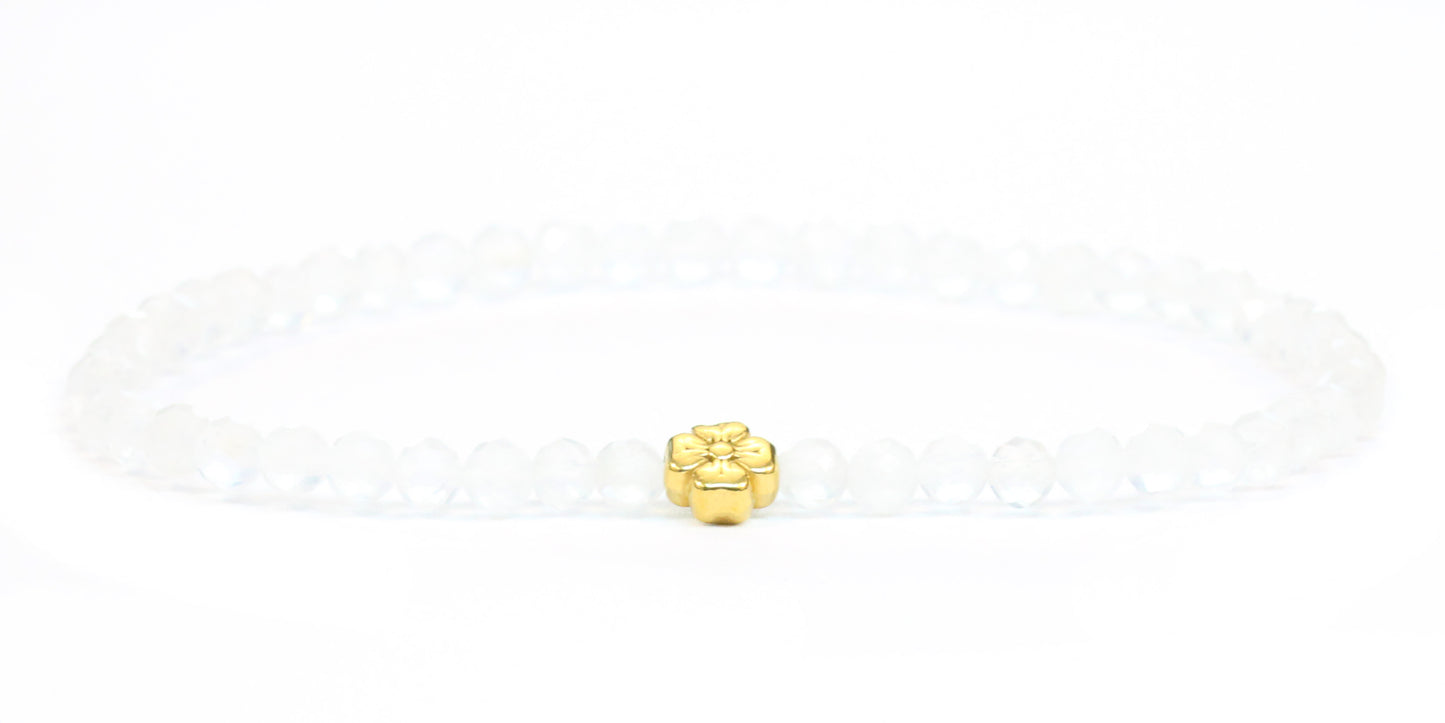Echtes Mondstein Edelstein Armband 4mm facettiert mit Blüte