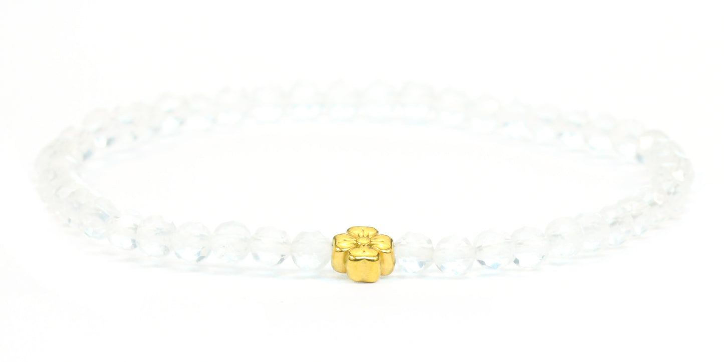 Echtes Bergkristall Edelstein Armband 4mm facettiert mit Blüte