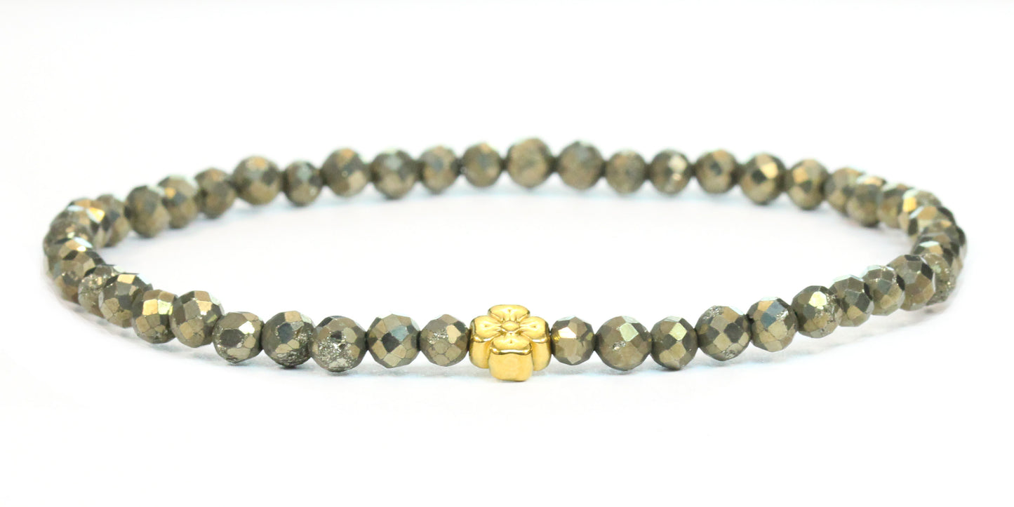 Echtes Pyrit Edelstein Armband 4mm facettiert mit Blüte