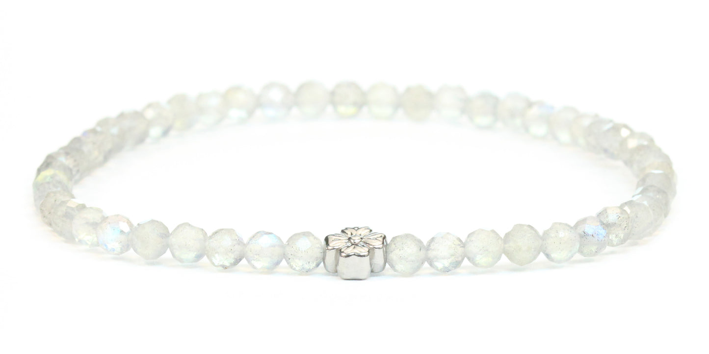 Echtes Labradorit Edelstein Armband 4mm facettiert mit Blüte