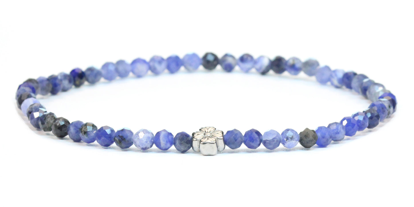 Echtes Sodalith Edelstein Armband 4mm facettiert mit Blüte
