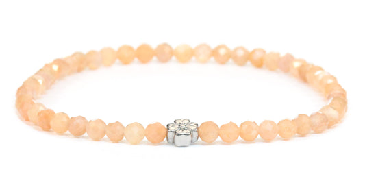 Echtes Sonnenstein Edelstein Armband 4mm facettiert mit Blüte