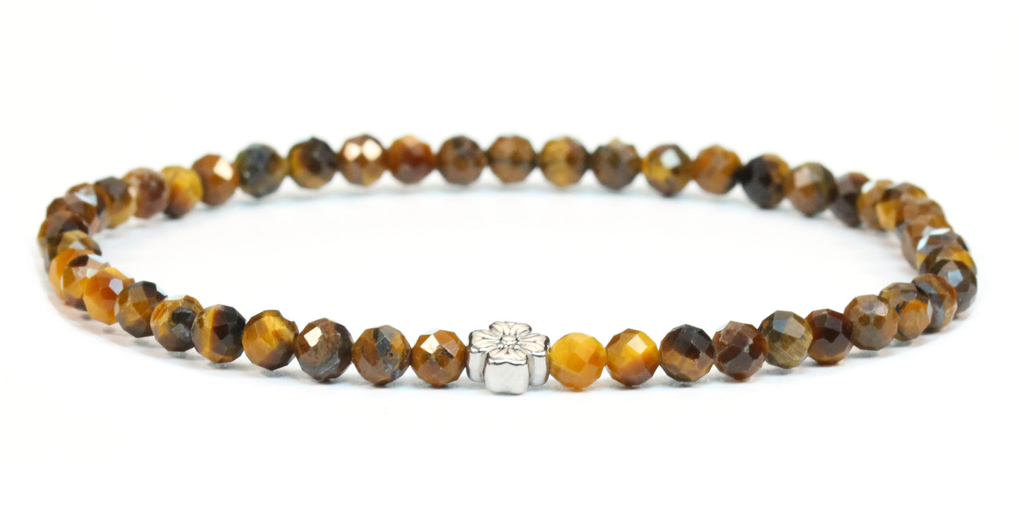 Echtes Tigerauge Edelstein Armband 4mm facettiert mit Blüte