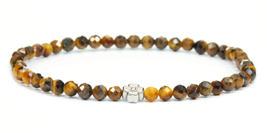 Echtes Tigerauge Edelstein Armband 4mm facettiert mit Blüte