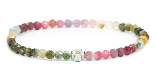 Echtes Regenbogenturmalin Edelstein Armband 4mm facettiert mit Blüte