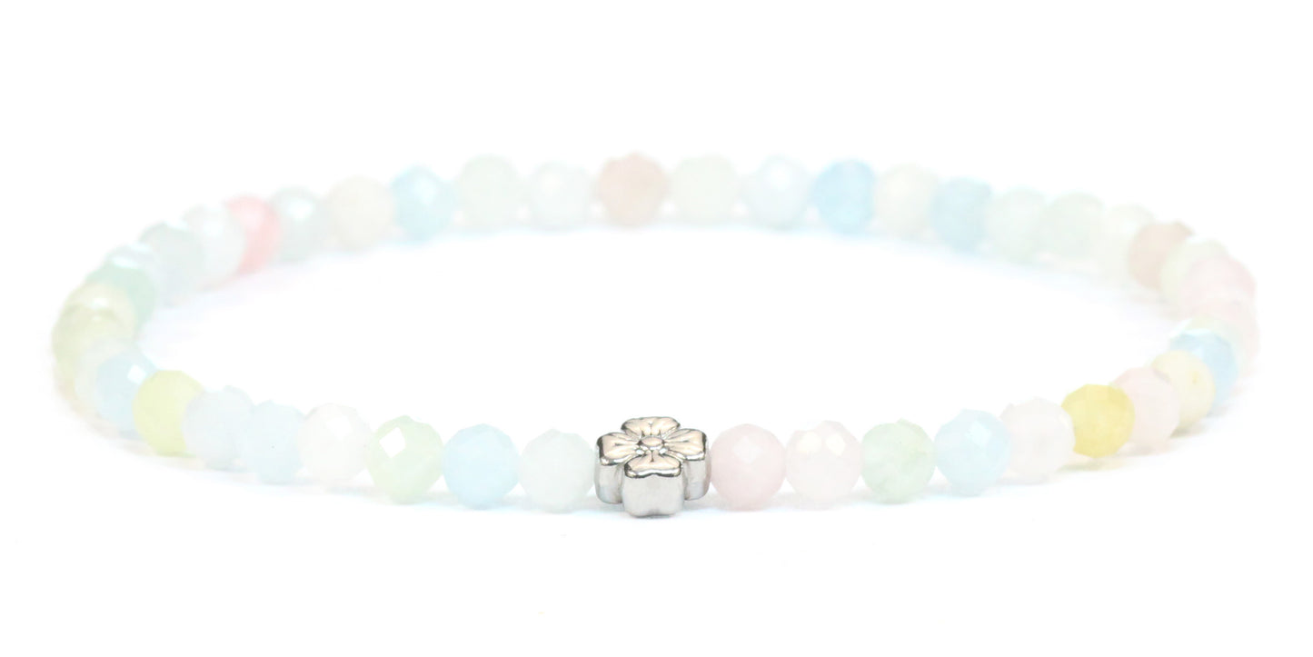 Echtes Morganit Edelstein Armband 4mm facettiert mit Blüte