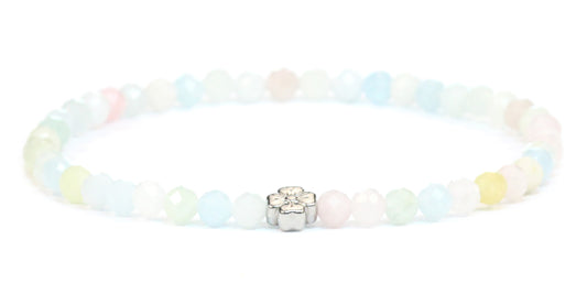 Echtes Morganit Edelstein Armband 4mm facettiert mit Blüte