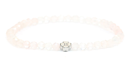 Echtes Rosenquarz Edelstein Armband 4mm facettiert mit Blüte