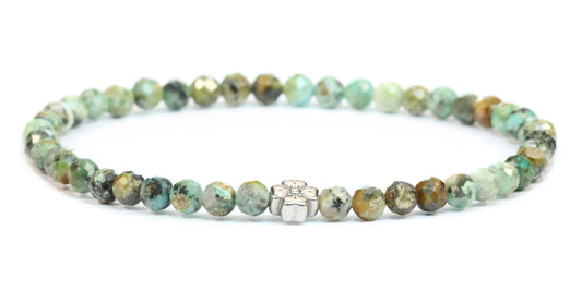 Echtes Afrikanischer Türkis Edelstein Armband 4mm facettiert mit Blüte