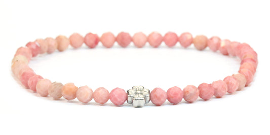 Echtes Rhodonit Edelstein Armband 4mm facettiert mit Blüte
