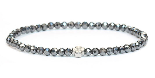 Echtes Hämatit Edelstein Armband 4mm facettiert mit Blüte