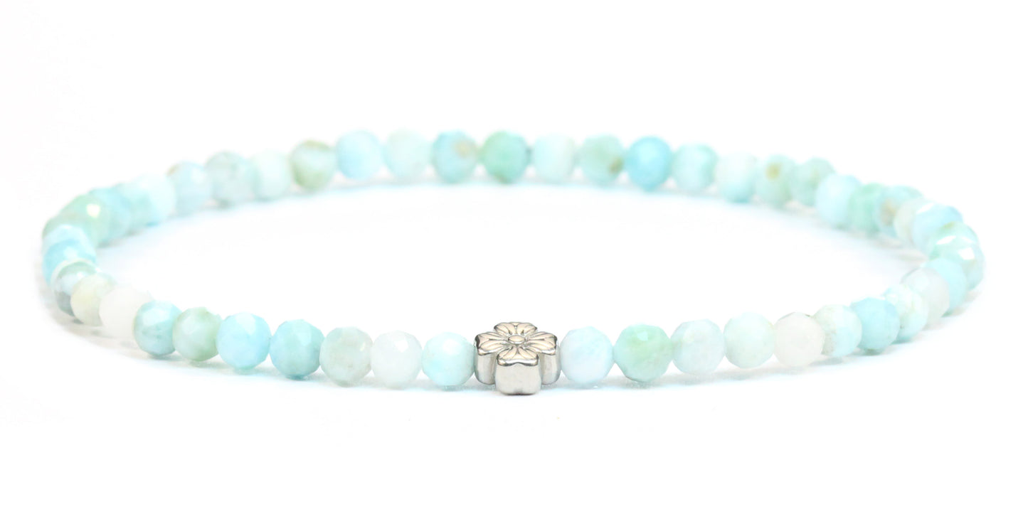 Echtes Larimar Edelstein Armband 4mm facettiert mit Blüte