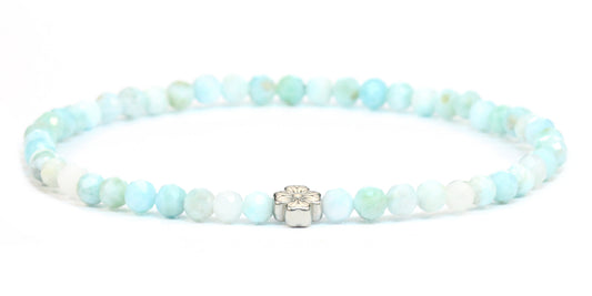 Echtes Larimar Edelstein Armband 4mm facettiert mit Blüte