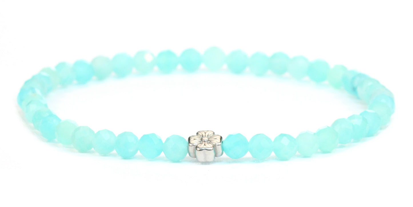 Echtes Amazonit Edelstein Armband 4mm facettiert mit Blüte