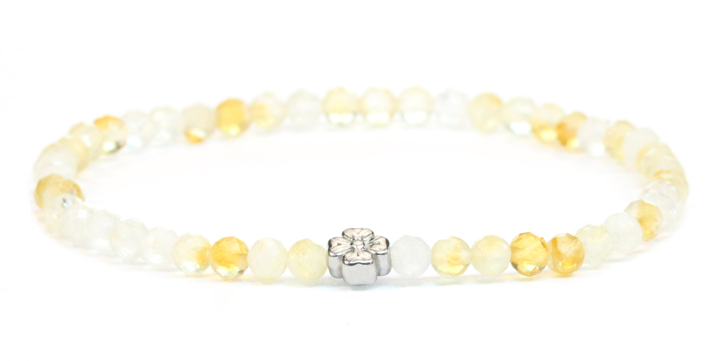 Echtes Citrin Edelstein Armband 4mm facettiert mit Blüte