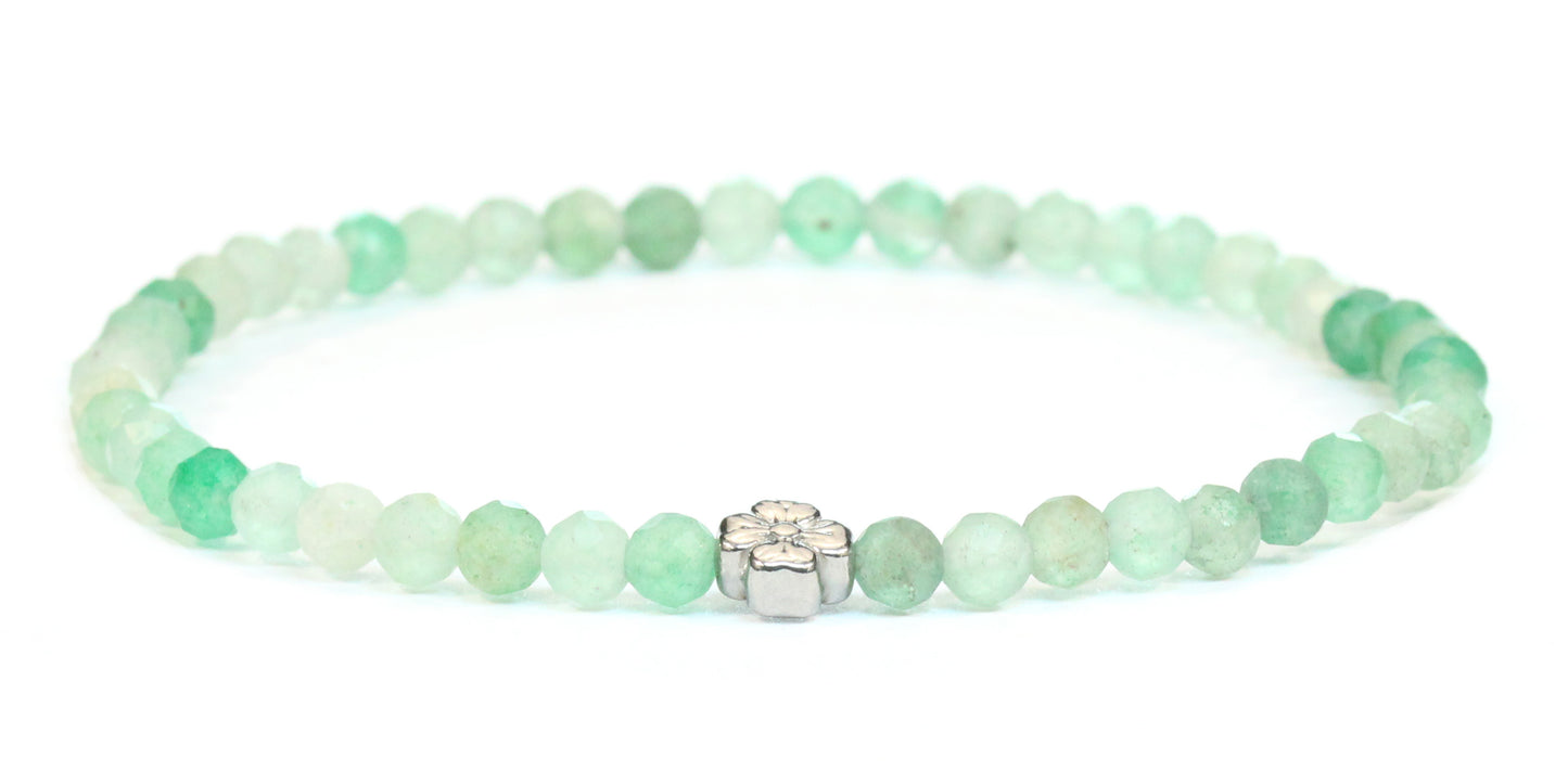 Echtes Grüner Aventurin Edelstein Armband 4mm facettiert mit Blüte