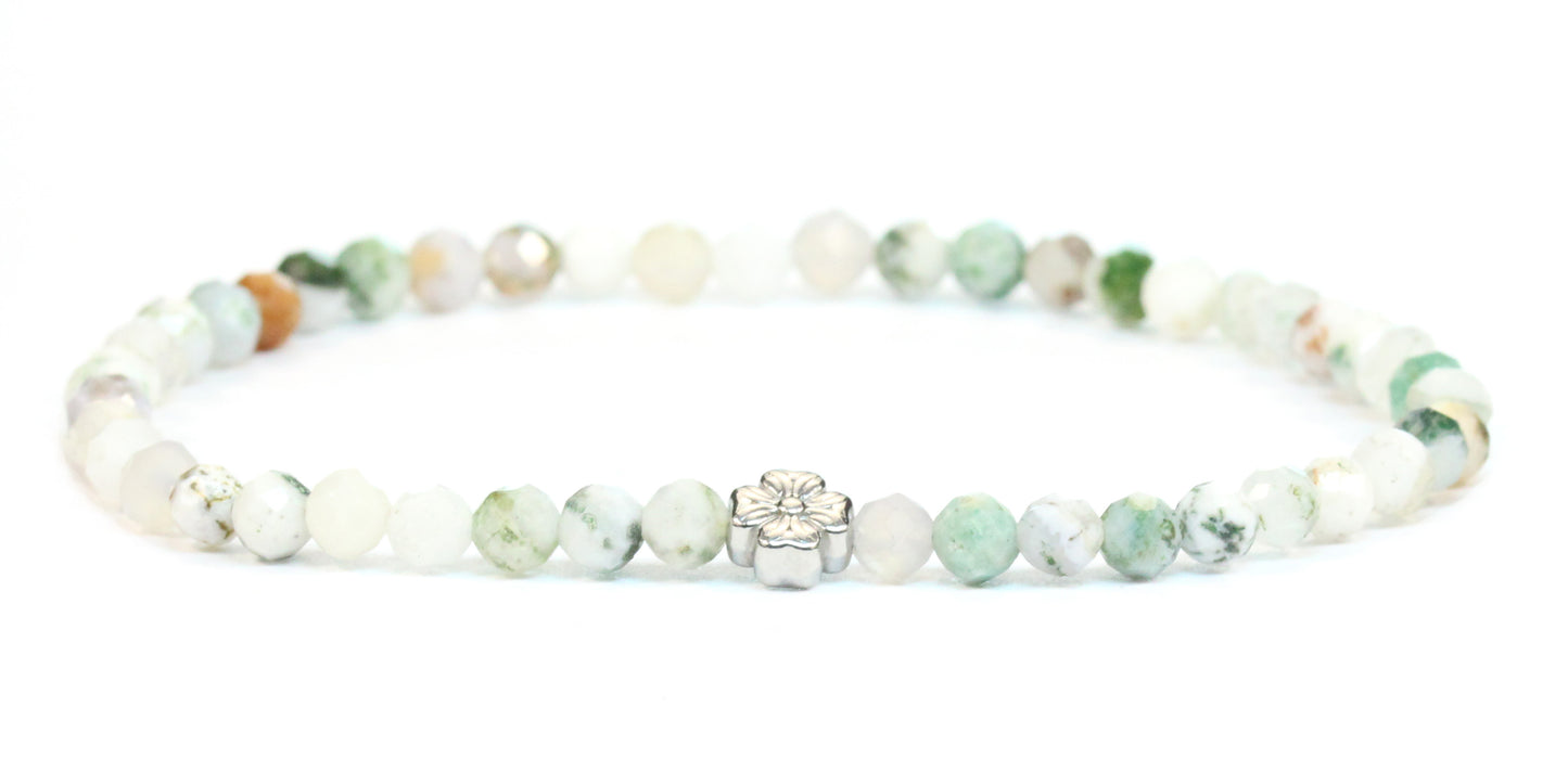 Echtes Baumachat Edelstein Armband 4mm facettiert mit Blüte