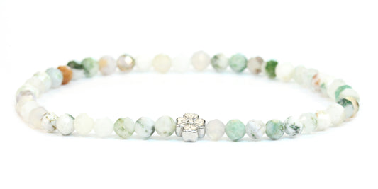 Echtes Baumachat Edelstein Armband 4mm facettiert mit Blüte