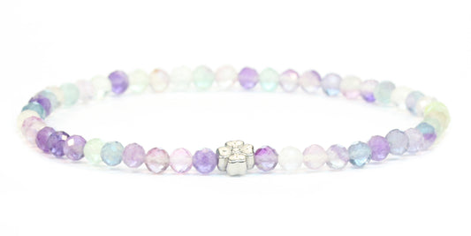 Echtes Regenbogenfluorit Edelstein Armband 4mm facettiert mit Blüte