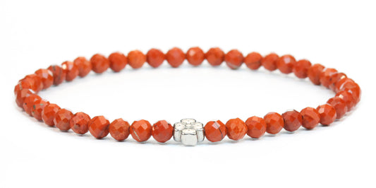 Echtes Roter Jaspis Edelstein Armband 4mm facettiert mit Blüte